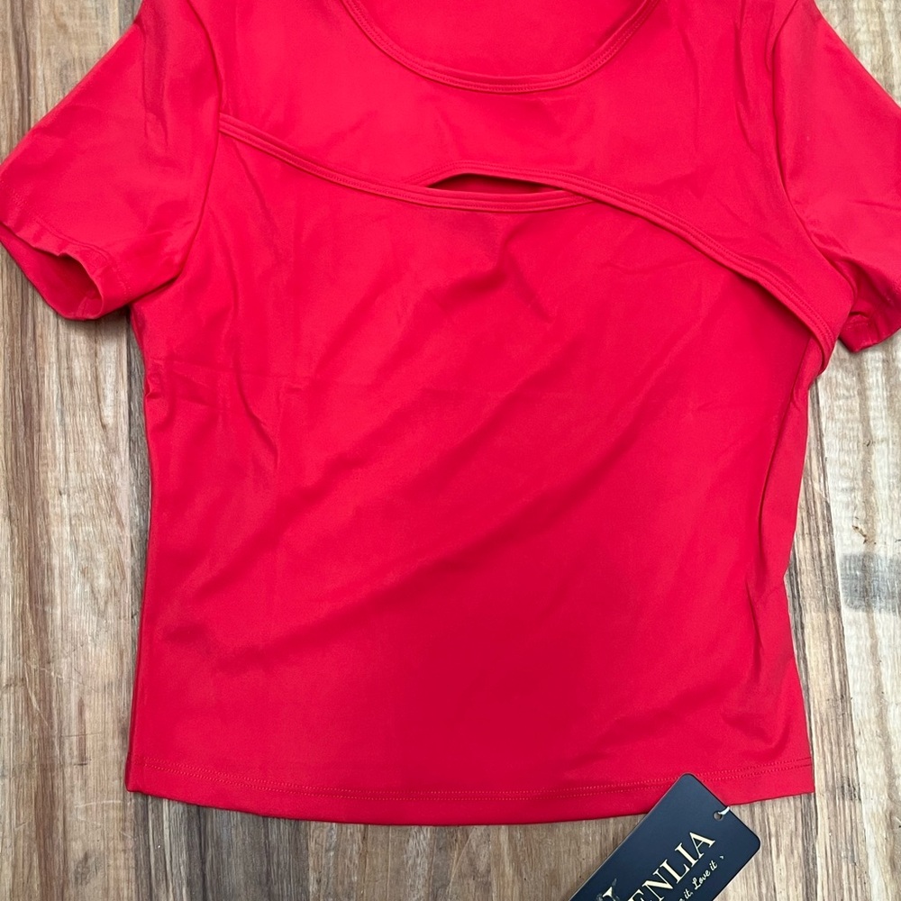 Red Cut-Out Short Sleeve Tee